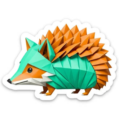 origami hedgehog half fox half hedgehog in color green mint rgb(168, 251, 211) the tail of fox A8FBD3 sticker