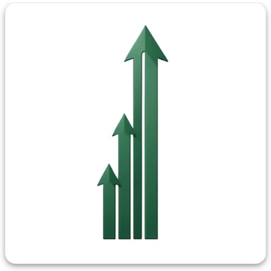growth chart with white bars having dark green shadows and details, dark green arrow, minimalism, iOS emoji style, no smileys or faces, white background sticker