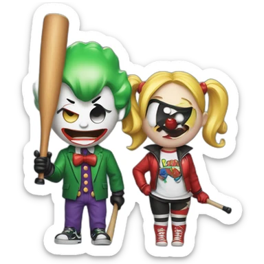 Joker and Harley Quinn with chewing gum and baseball bat sticker