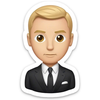 Cinematic Realistic James Bond Portrait Emoji, depicted as a suave, sophisticated secret agent in a tailored suit with a cool, composed gaze and an air of stealth and charm, rendered with crisp textures and dynamic cinematic lighting that captures his timeless espionage allure. sticker