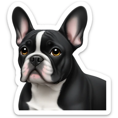 Black French bulldog with white neck sticker