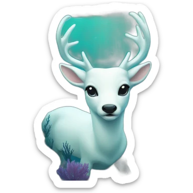 white deer swimming under the sea sticker