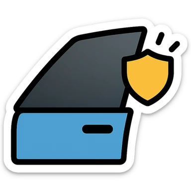 luxury car side window icon with dark black to gray gradient, small shield or sunbeam being blocked, subtle shading, modern and clean style, no text sticker