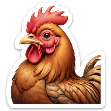 Meme-Worthy Cute Sleeping Brown Rooster Portrait Emoji, Head resting peacefully with a contented smile, showcasing a robust build and a luxuriously soft brown plumage, eyes shut in a serene, restful nap, Simplified yet hilariously adorable features, highly detailed, glowing with a soft, drowsy light, high shine, relaxed and utterly lovable, stylized with an air of playful laziness, bright and heartwarming, soft glowing outline, capturing the essence of a comically sleepy rooster, so meme-worthy it feels like it could instantly become the next viral sensation of adorable slumber! sticker
