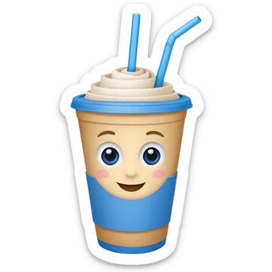drink in a paper cup and straw, the cup has eyes and mouth sticker