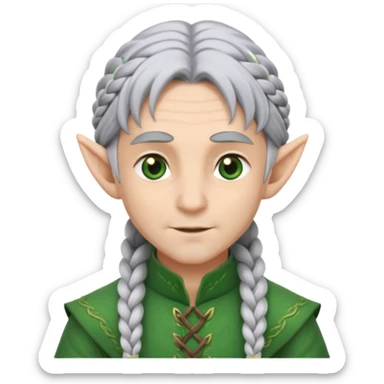 braid silver hair man elf, green cloth sticker