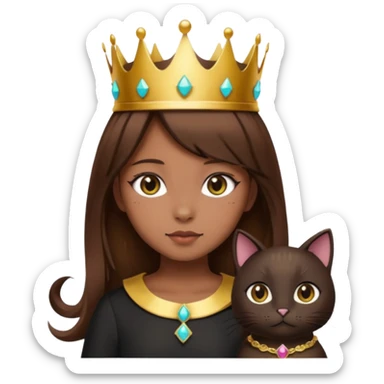  black cat kawaii brown hair girl with crown sticker