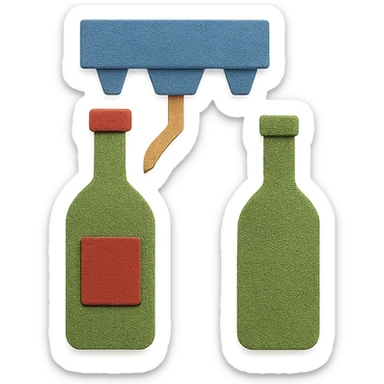 icon representing the 'bottling' step in wine making process, paper craft style sticker