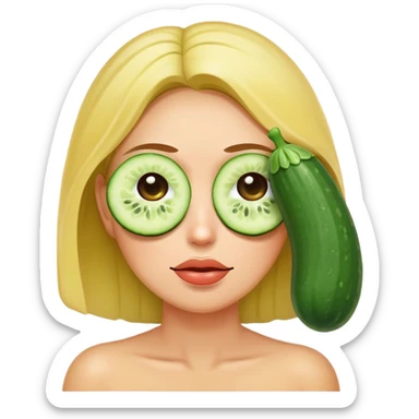 a women with cucumbers on her eyes resting sticker