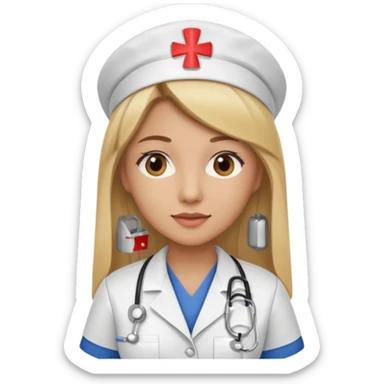 Mujer color de piel moreno claro, con cabello rubio largo, lacio y suelto, de enfermera sticker