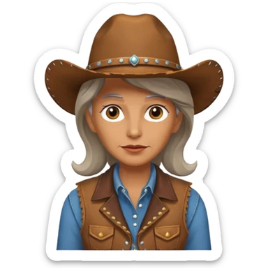 old cowgirl with vest sticker