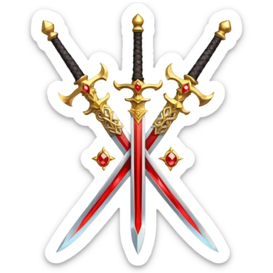 Golden fiery royal two crossed swrods with red gem and golden blade sticker