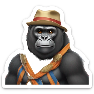 gorilla wearing paddington attire holding indian flag sticker