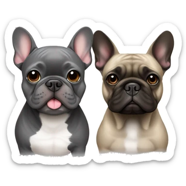 grey french bulldog alongside a dark brindle French bulldog, best friends sticker
