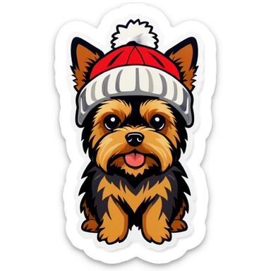 Yorkshire terrier wearing beanie hat sticker