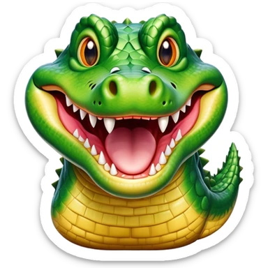 Cinematic Realistic Comical Crocodile Portrait Emoji, Head tilted dramatically with an exaggeratedly amused expression, featuring a striking, glossy scaly hide with bold textures and wide, expressive eyes full of playful disbelief, rendered with vivid natural hues and lifelike detail, high shine, dramatic yet playful, styled with an air of cheeky aquatic mischief, soft glowing outline, capturing the essence of a spirited and over‐the‐top crocodile that looks ready to snap its jaws in a burst of viral wild humor! sticker