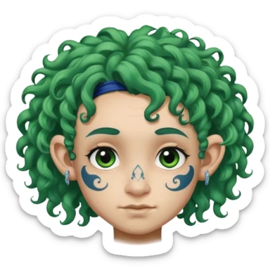 green curly  haired heavy blue tattooed big head accessory big nose mid size ear young sticker