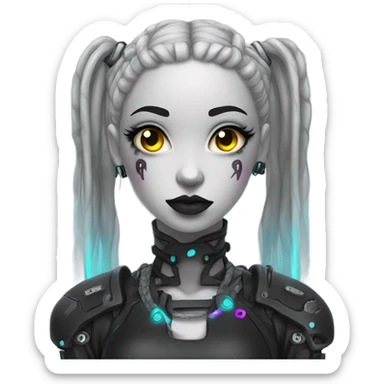 cyborg goth girl, neon hair, twintails sticker