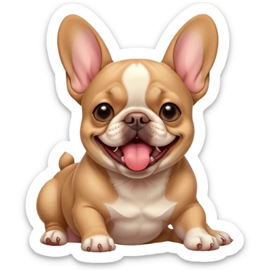 Cinematic Cute Yawning Fawn French Bulldog Portrait Emoji, Head tilted slightly with a dramatic, wide-open yawn, showcasing a sleek fawn coat with a refined texture, floppy ears slightly drooping, round dark eyes barely open in drowsy contentment, Simplified yet irresistibly adorable features, highly detailed, glowing with a soft, cozy glow, high shine, relaxed yet expressive, stylized with a touch of whimsy, bright and endearing, soft glowing outline, capturing the essence of a sleepy yet affectionate companion, so drowsy it feels like it could stretch out of the screen and curl up for a nap! sticker