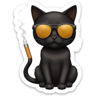Black cat in sunglasses with cigarette  sticker