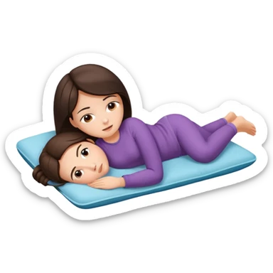  a brunette girl lying down on her side, holding a warm heating pad against her lower belly, she’s having bellyache sticker