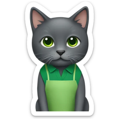 Dark Grey cat with green apron sticker