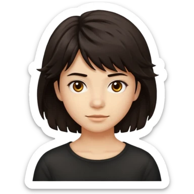 À emoji that don’t smile Dark brown thick hair with natural volume, medium-length textured top, loose slightly wavy hair, soft messy fringe falling forward, short tapered sides (not shaved), natural unstyled look, realistic emoji style, neutral expression. sticker