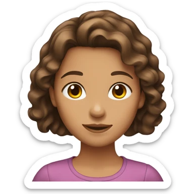 A girl with brown wavy hair that’s short with tan skin and brown eyes sticker