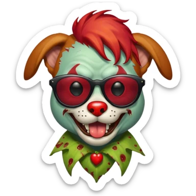 Zombie dog with sun glasses and red hair and joker nose hungry  sticker