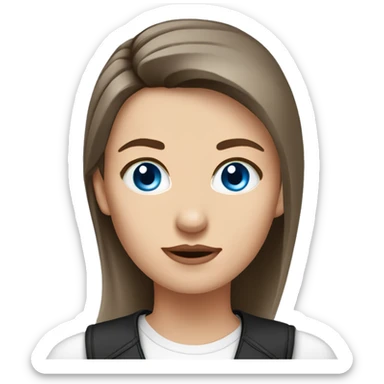 Slavic woman with blue eyes, eyes look up, fair skin, straight gradient medium length hair, eyes makeup, dressed in white T-shirt and office black jacket, one side of hair is tucked behind the ear. sticker