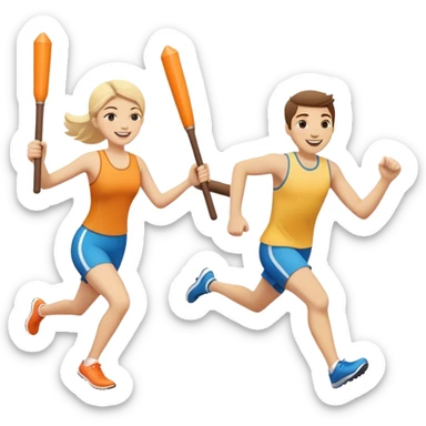 No that looks like a sword fight.  Make two people in a relay race with one large bright baton passing it from one person to the next while running and smiling. One needs to be running behind the other in the same direction. Better now one baton being handed of.  Nope  sticker