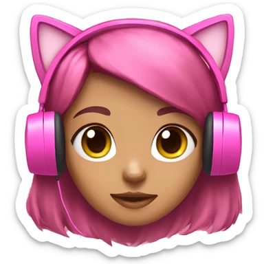 Girl with pink gaming headset that has cat ears  sticker