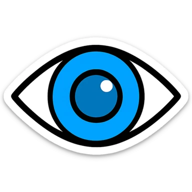 blue eyeball icon with black outlines, lineal color style, transparent background sticker