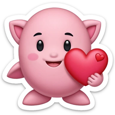 create a chibi sticker of Kirby smiling with a heart in his hands sticker