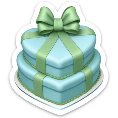 Heart shaped pastel blue birthday cake with a huge green bow sticker