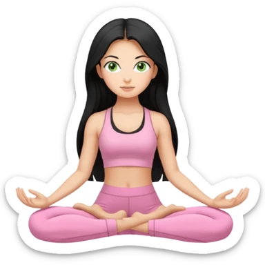 Tan Girl with super long black hair with light green eyes doing yoga with light pink clothes sticker