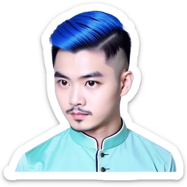 Nam 15 tuổi, da trắng, tóc under cut màu xanh lá cây vuốt ngược ra sau, mắt đen, áo khoác da màu cam , bên trong mặc áo cộc tay màu trắng, đeo khuyên tai màu bạc, mặt ngầu sticker