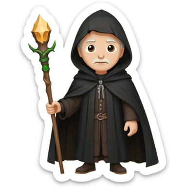 A wandering philosopher in a long black cloak with a staff sticker