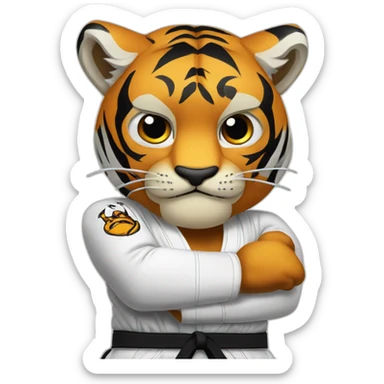 Tiger with evil face  jiu-jitsu black belt with his arms crossed sticker