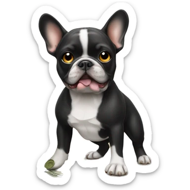 Black-and-tan French bulldog paying money sticker