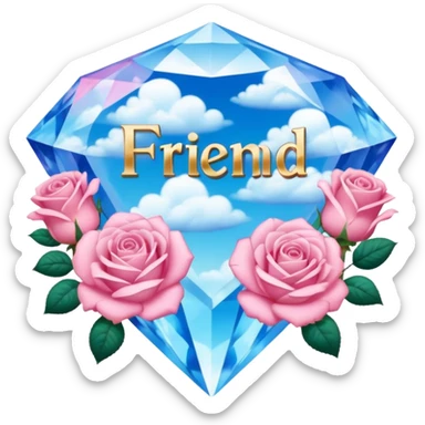 a heavenly pink and blue clouds covering diamonds with beautiful roses and petals and a text that says''Friend'' sticker