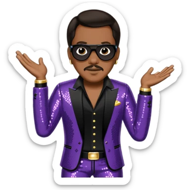 Charlie Wilson with dark brown hair, black sequin outfit sticker