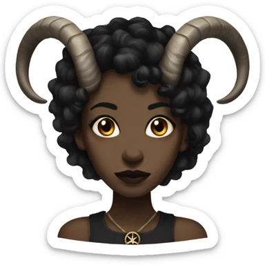 gothic black female with goat horns brown eyes pentagram sticker