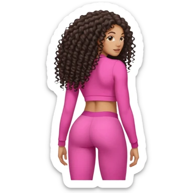 Uma mulher negra da pele clara com cabelo cacheados bem longo até a bunda  sem tanto volume no cabelo e um corpo atlético com roupa rosa  sticker