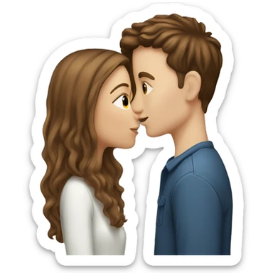 white girl with brown long straight hair kissing a white boy with short curly dark brown hair sticker