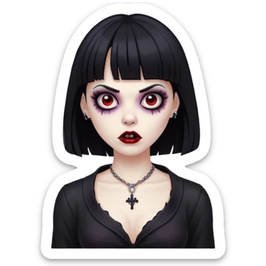 vampira gótica zumbi de cabelo preto e franja e roupa com decote sticker