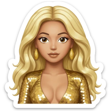Beyonce from Destiny's Child with long platinum blonde hair, gold sequin outfit sticker
