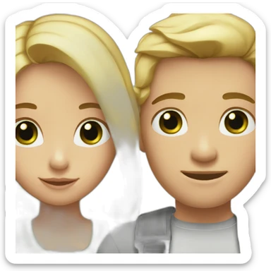 A couple of a girl with blonde hair and green eyes, and a man with black hair and black eyes, that are hugging sticker