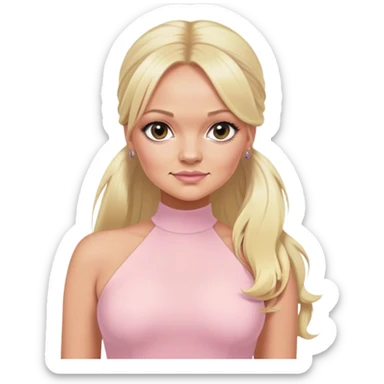 Emma bunton with long blonde ponytails wearing a light pink bodycon dress sticker