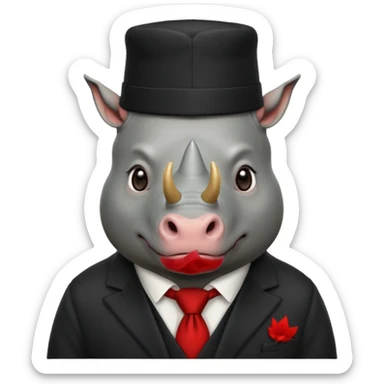 black suited rhino with fes hat sticker